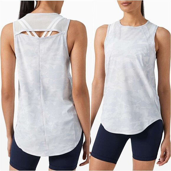 Lululemon Lightweight High Neck Gray Camouflage Mesh Back Tank 6 NWOT - Picture 1 of 8